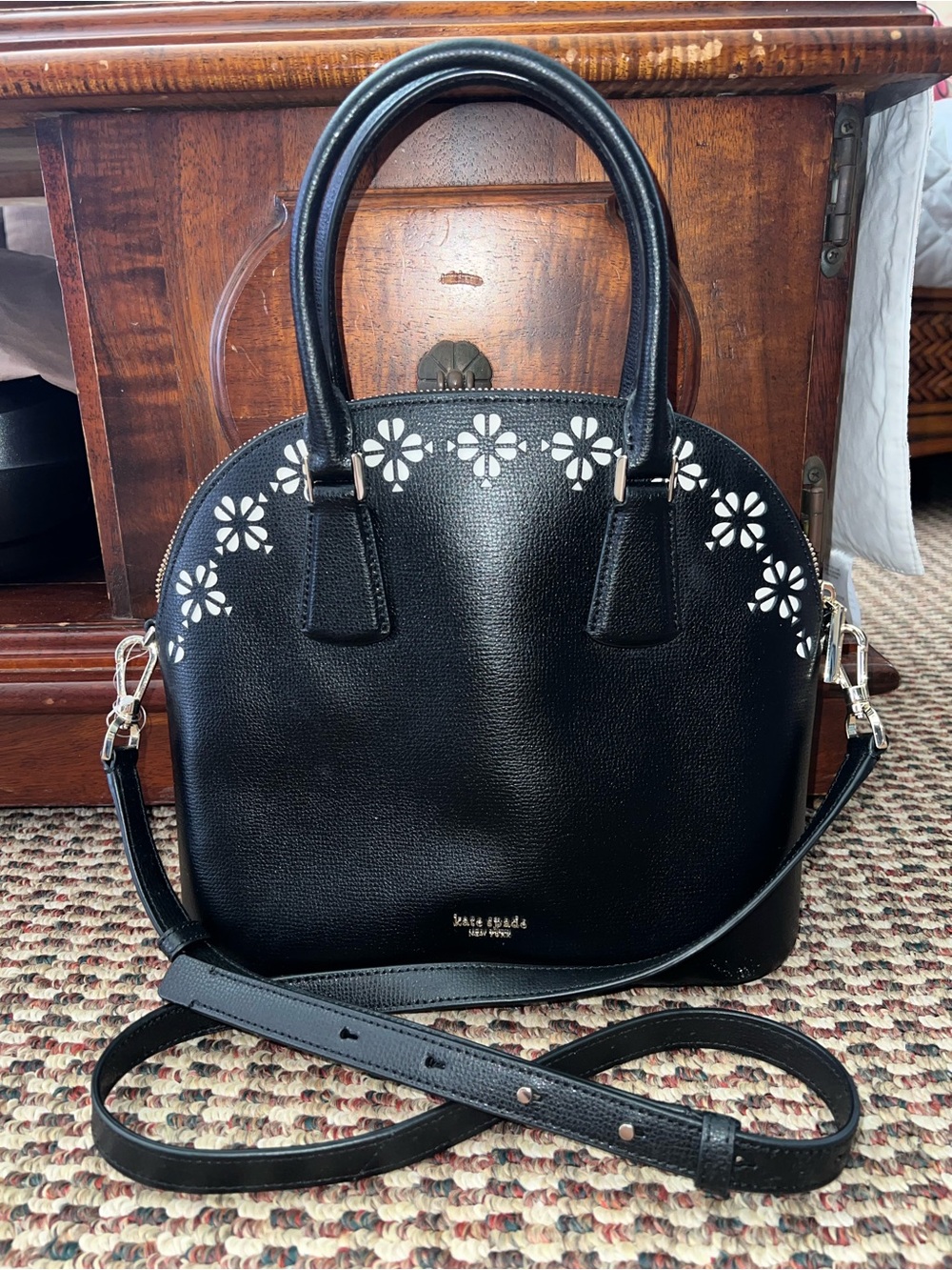 kate spade | Black Floral Cutout Dome Crossbody